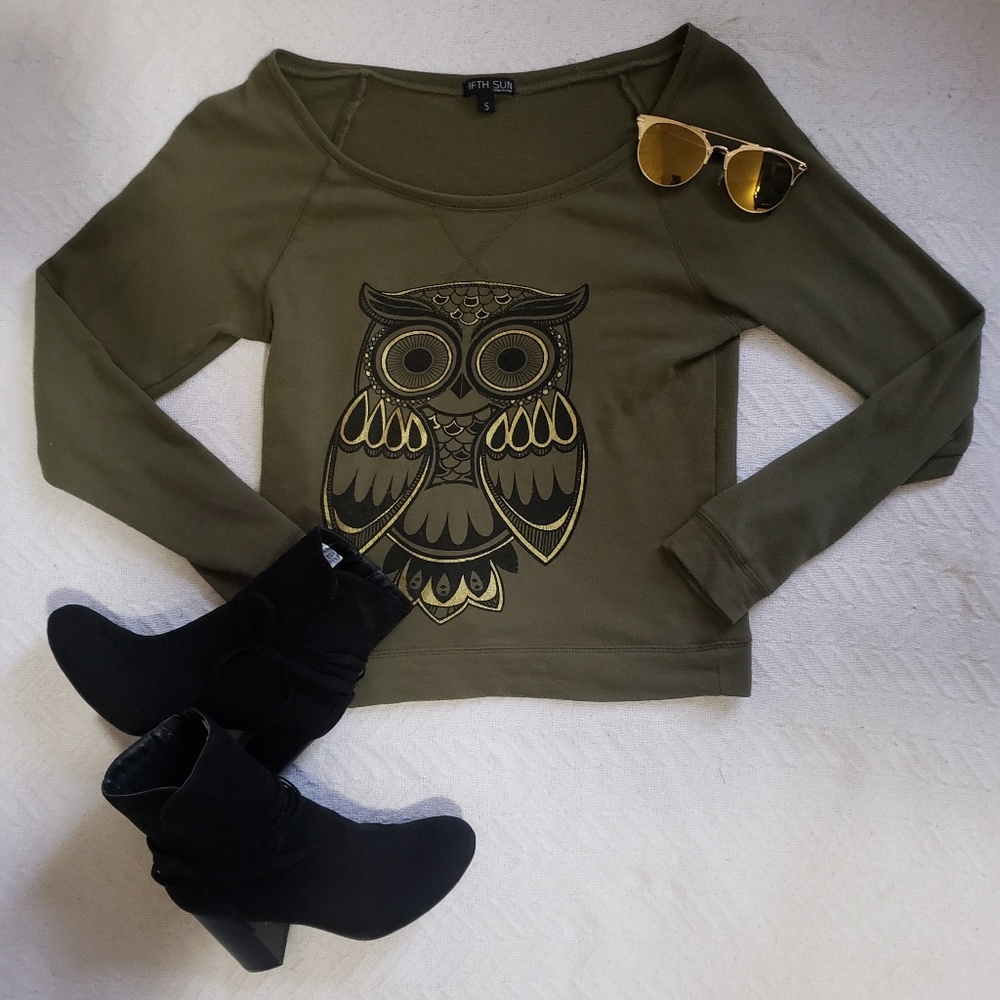 Army Green Owl Sweatshirt